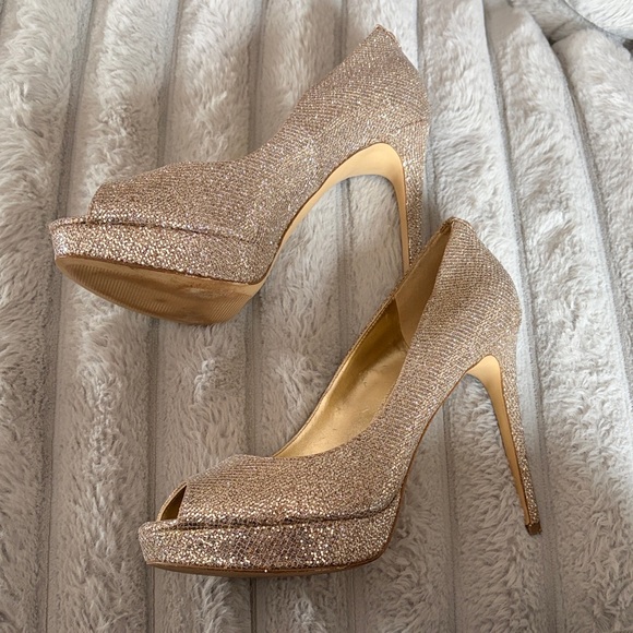 Michael Kors Shoes - Michael Kors Gold Peep-Toe Heels - 7